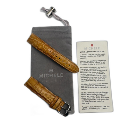 MICHELE 18mm Genuine Alligator Tan Strap Retail $180 Silver Buckle - Picture 4 of 5